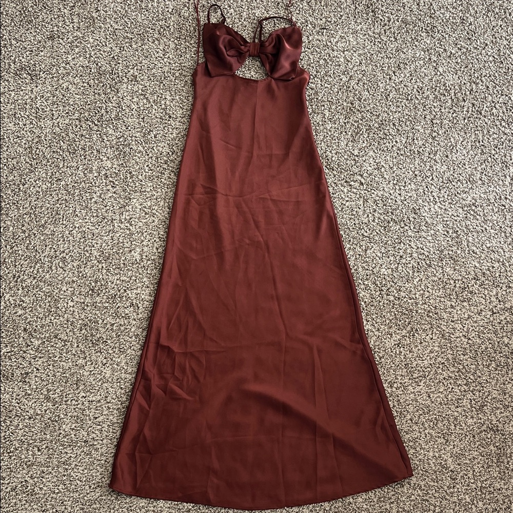 Brown Maxi Slip Dress with Cutout Bodice